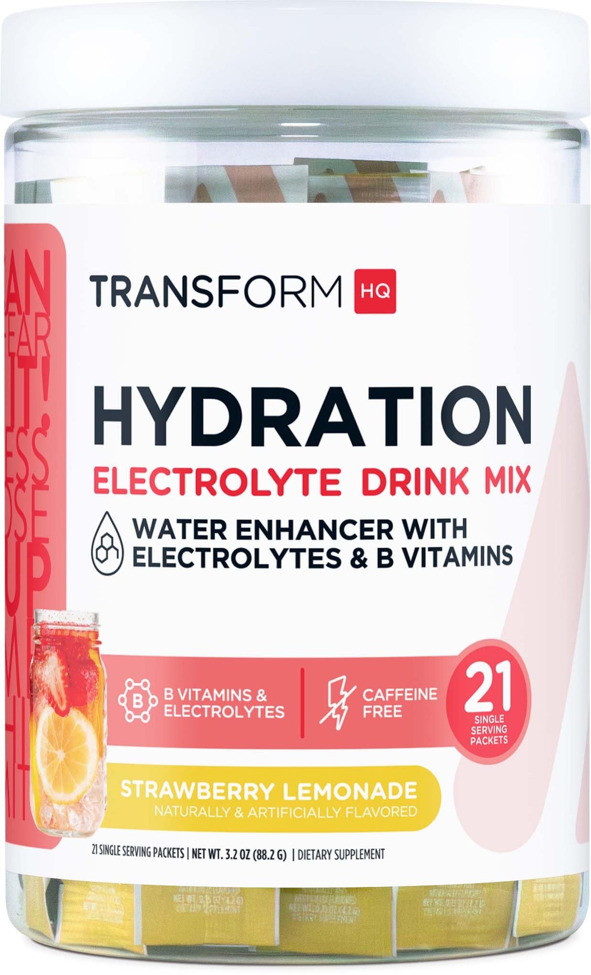TransformHQ Hydration packets on-the-go for convenient electrolyte replenishment on busy days.