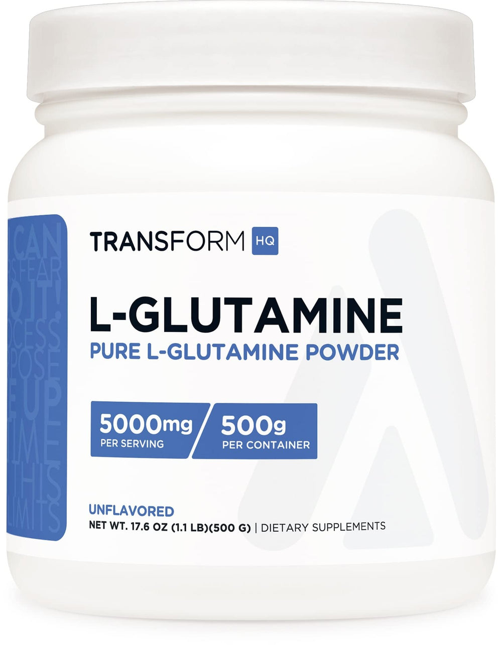 Bottle of TransformHQ L-Glutamine Powder, 500g