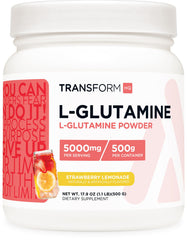 TransformHQ L-Glutamine Powder 500g Strawberry Lemonade container
