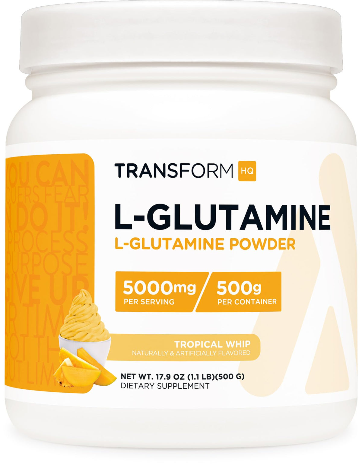 TransformHQ L-Glutamine Powder Tropical Whip 500g front view