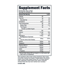 Nutrition facts panel for TransformHQ Nighttime Shake Chocolate Chip Cookie flavor