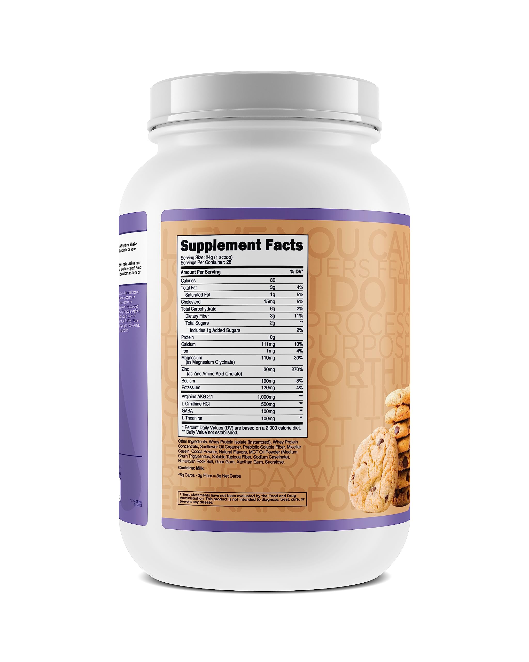 TransformHQ Nighttime Shake Chocolate Chip Cookie flavor packaging pack shot