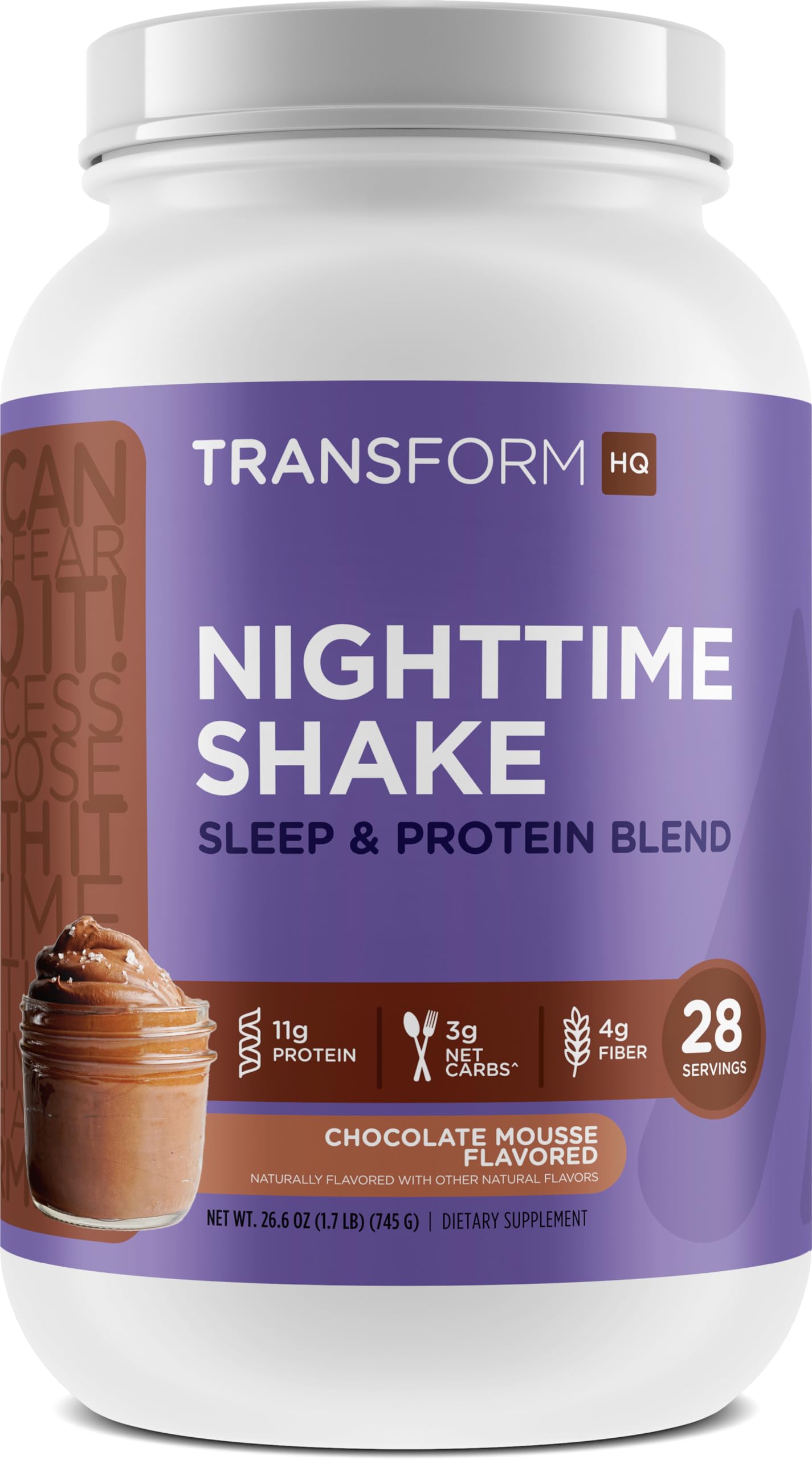 TransformHQ Nighttime Shake Chocolate Mousse flavor bottle front