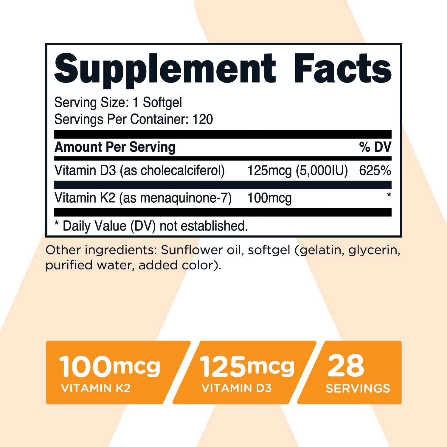 Label showing 100 mcg Vitamin K2 (MK7) per serving