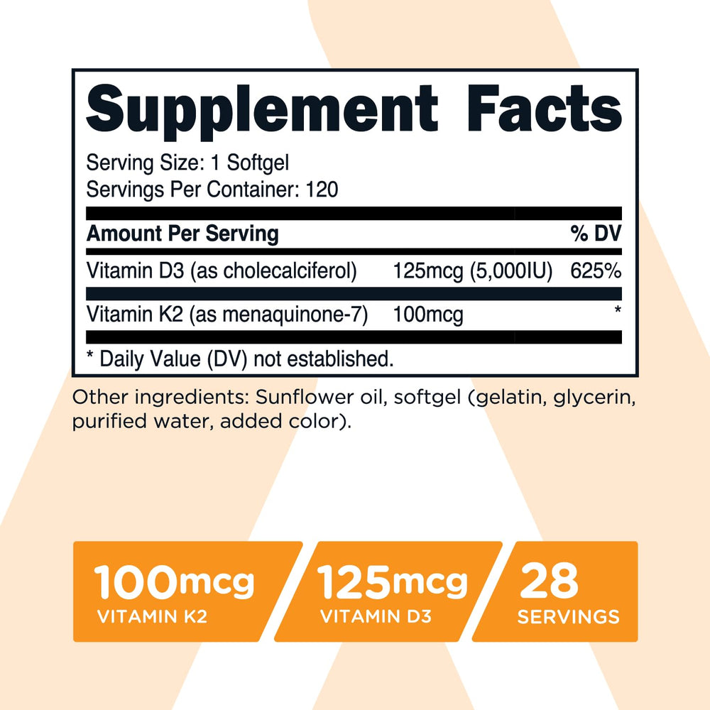 Label showing 100 mcg Vitamin K2 (MK7) per serving