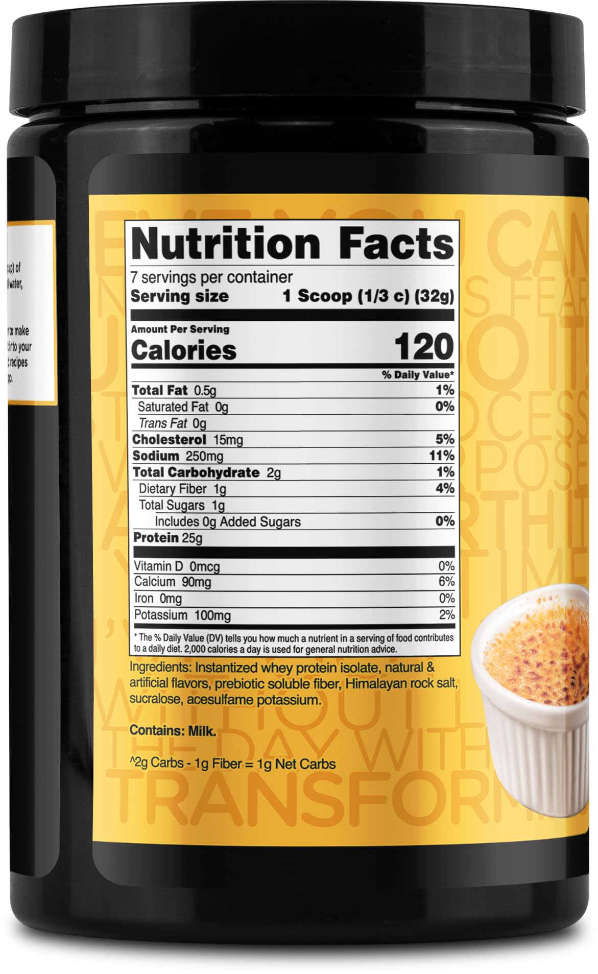 TransformHQ protein powder ingredient label highlighting whey isolate source