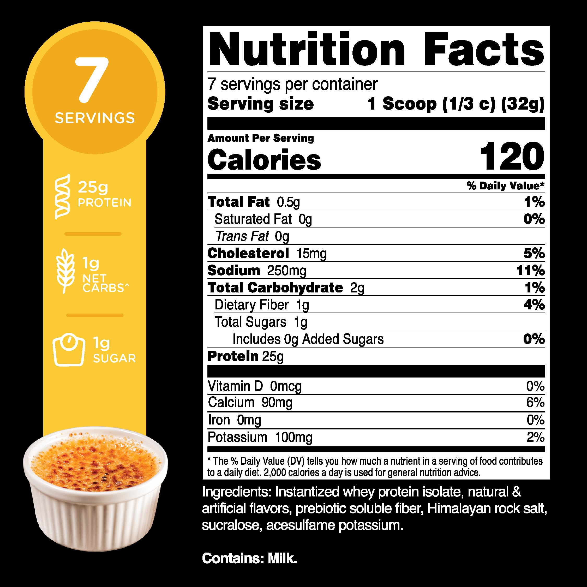 TransformHQ whey isolate vanilla creme brulee serving container for on-the-go protein