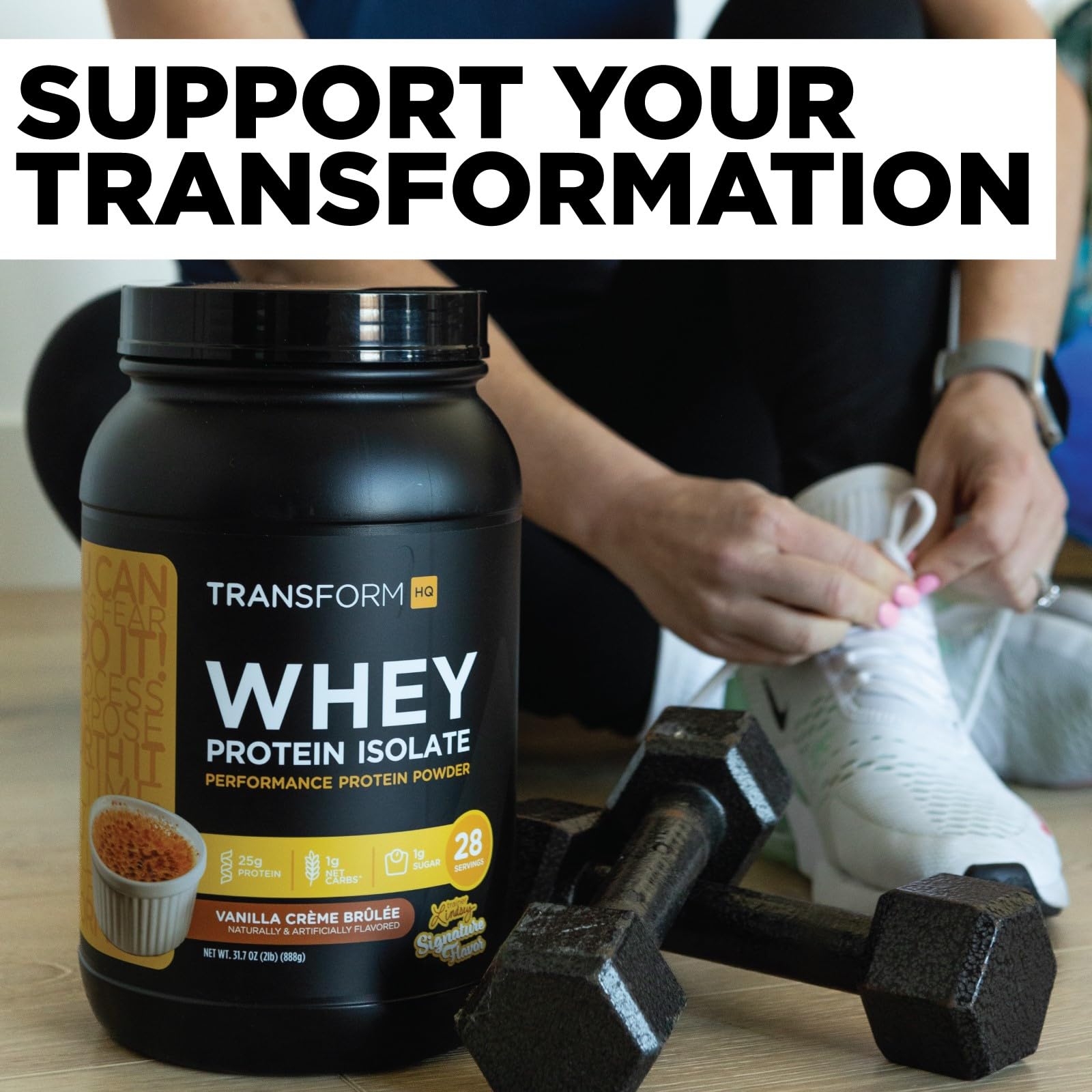TransformHQ chocolate whey isolate mixed in glass for a creamy shake