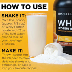 TransformHQ whey protein isolate chocolate shaker cup ready for post-workout recovery shake