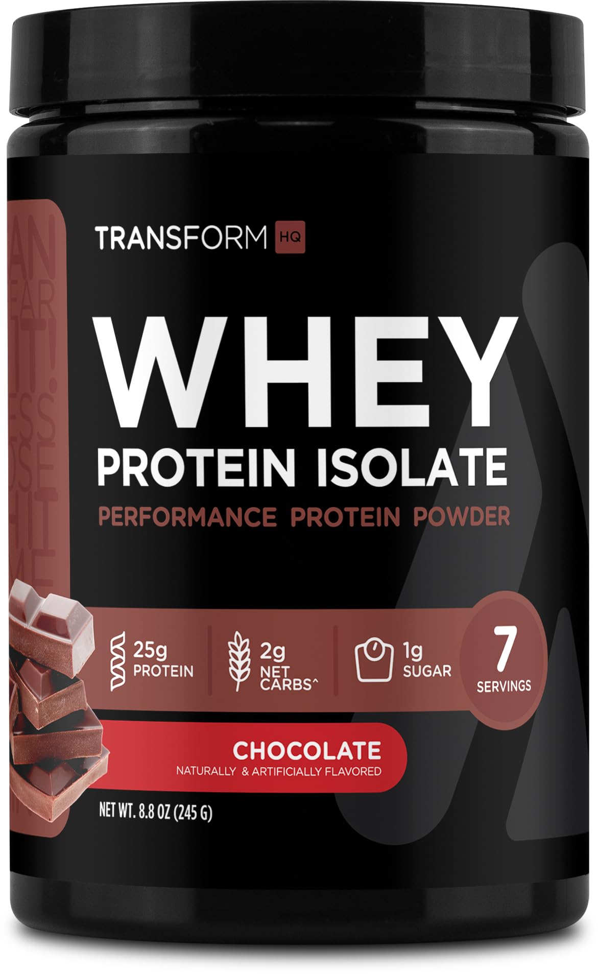 TransformHQ WPI Chocolate protein powder container - front view