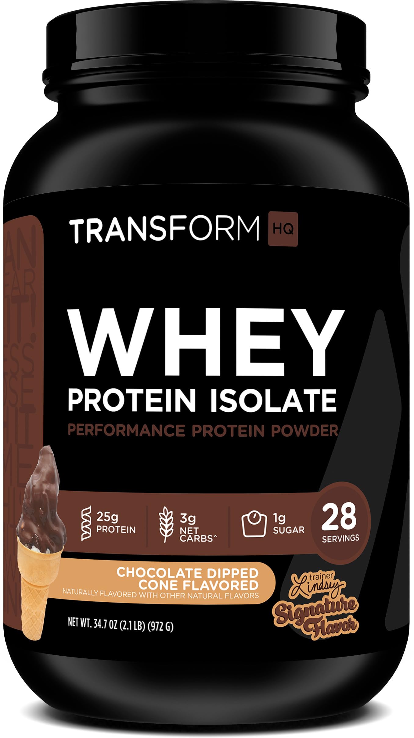 TransformHQ WPI bottle showcasing chocolate dipped cone flavor for post-workout protein.