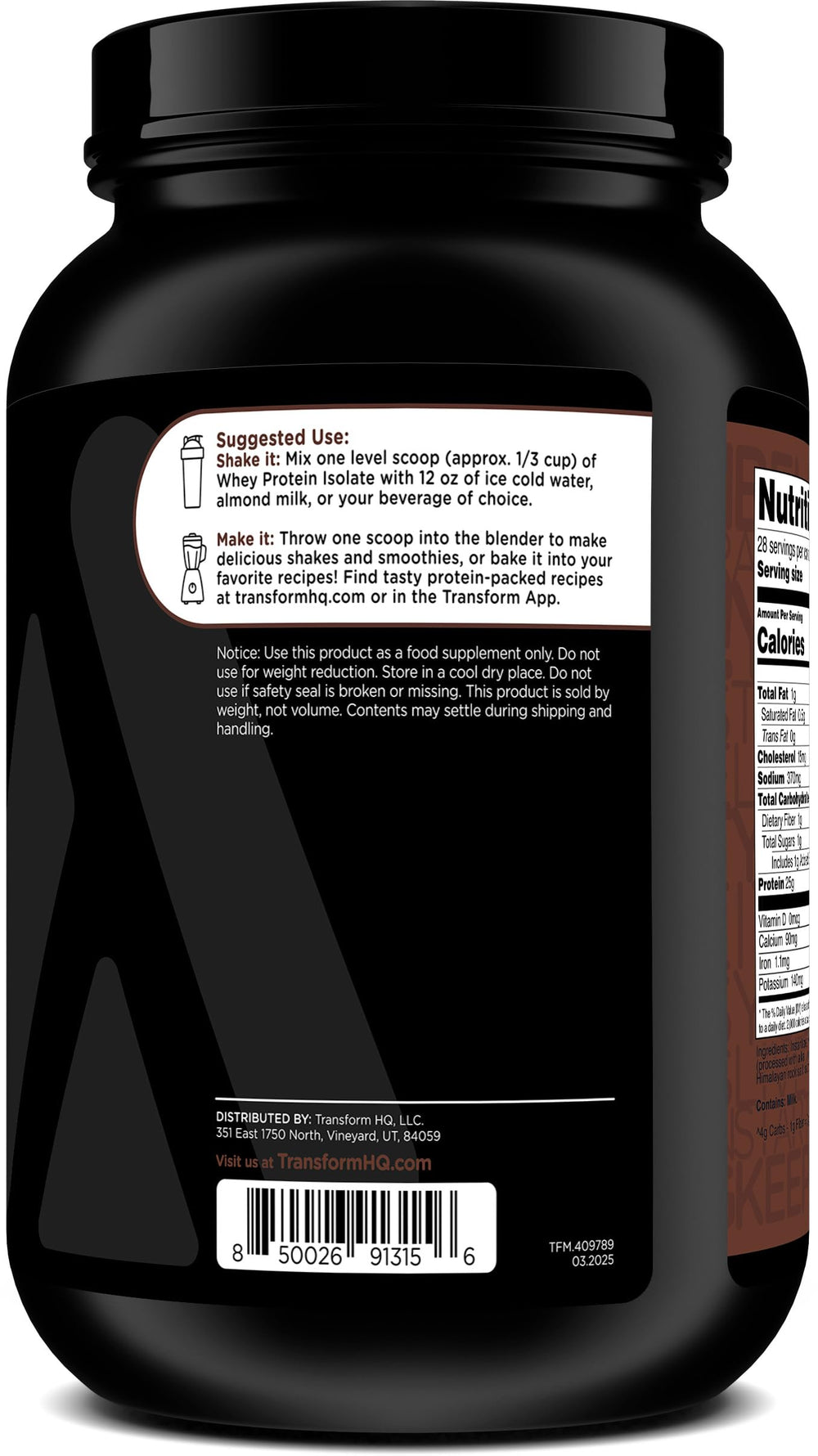 TransformHQ chocolate dipped cone label close-up emphasizing clean nutrition and flavor promise.