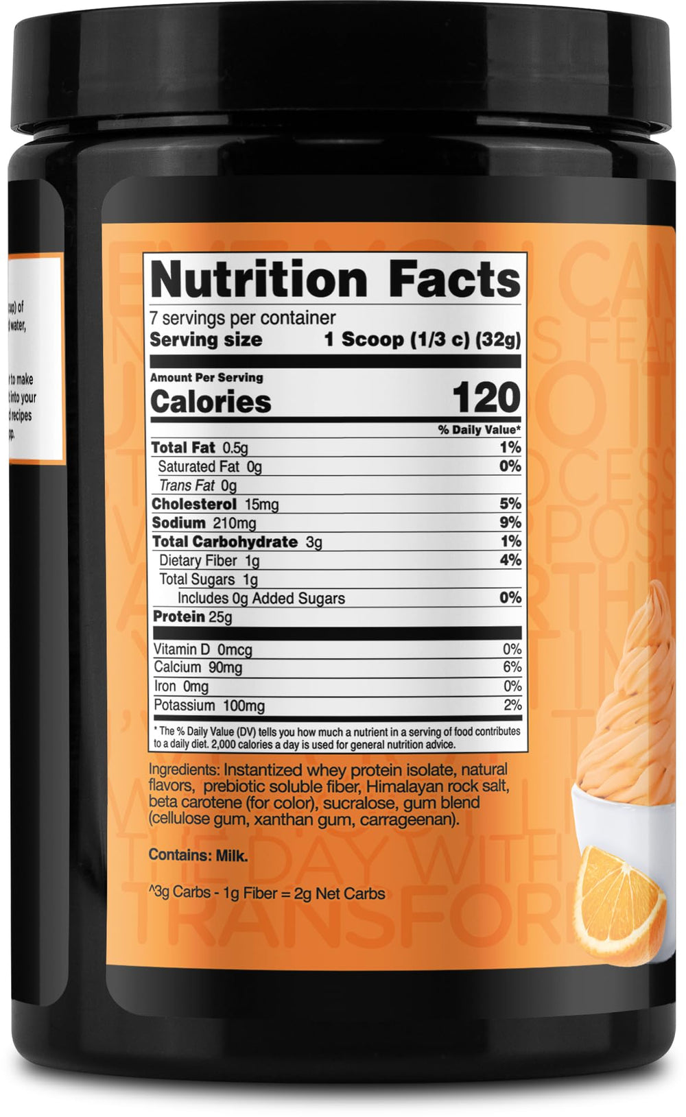TransformHQ WPI Orange Whip nutrition facts panel