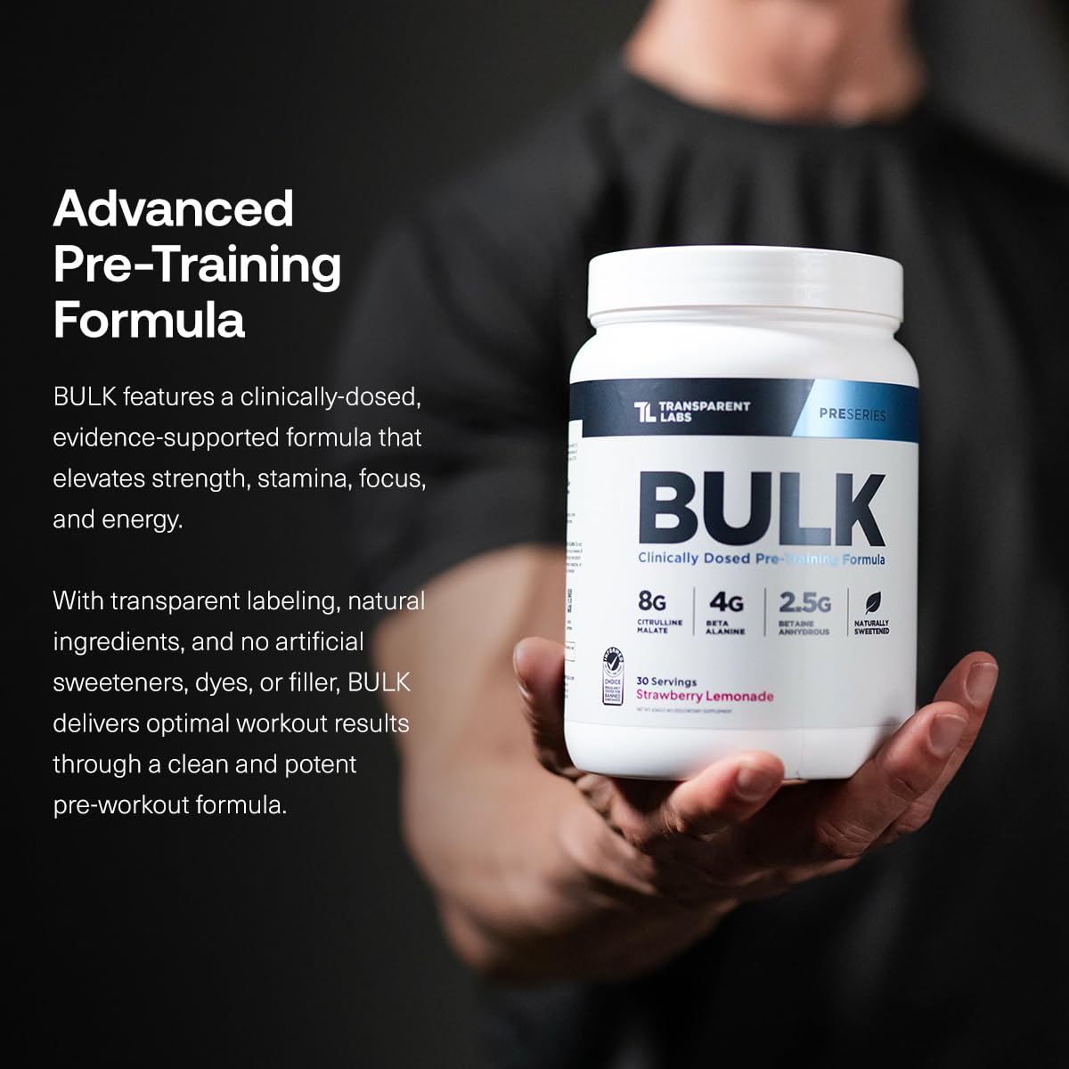 Product label detail for Transparent Labs Bulk Pre Workout Powder