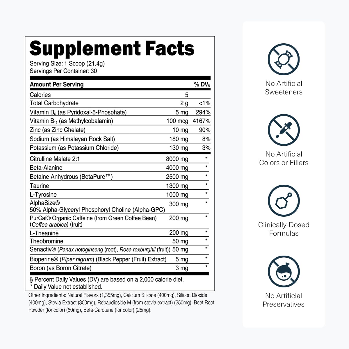Label close-up of Transparent Labs Bulk Pre Workout Powder Tropical Punch