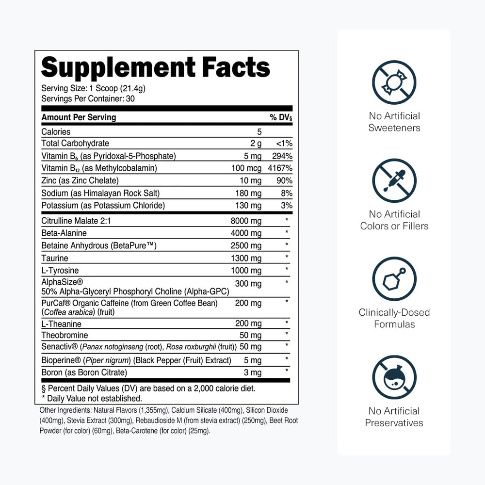 Label close-up of Transparent Labs Bulk Pre Workout Powder Tropical Punch