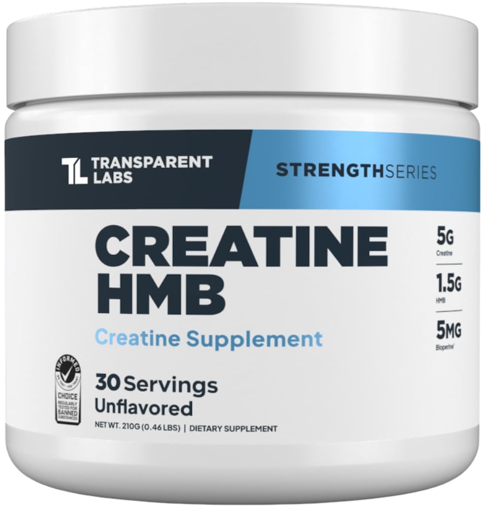Front view of Transparent Labs Creatine HMB unflavored bottle with label
