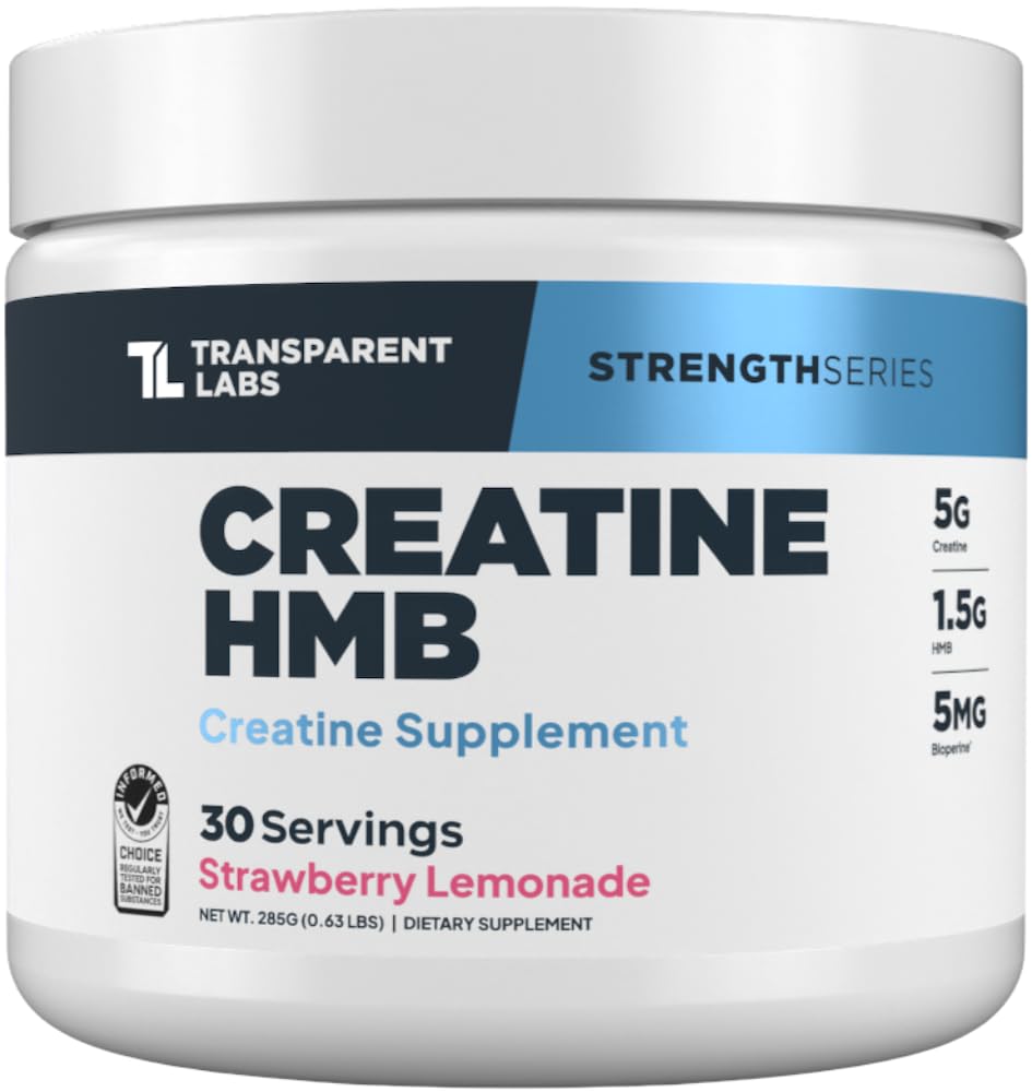 Transparent Labs Creatine HMB tub with clear label for lean muscle goals