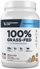 Transparent Labs Grass-Fed Whey Protein Isolate packaging in Oatmeal Chocolate Chip Cookie flavor