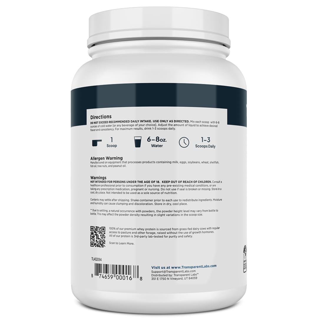 30-serving tub of Transparent Labs Whey Protein Isolate with flavor in focus