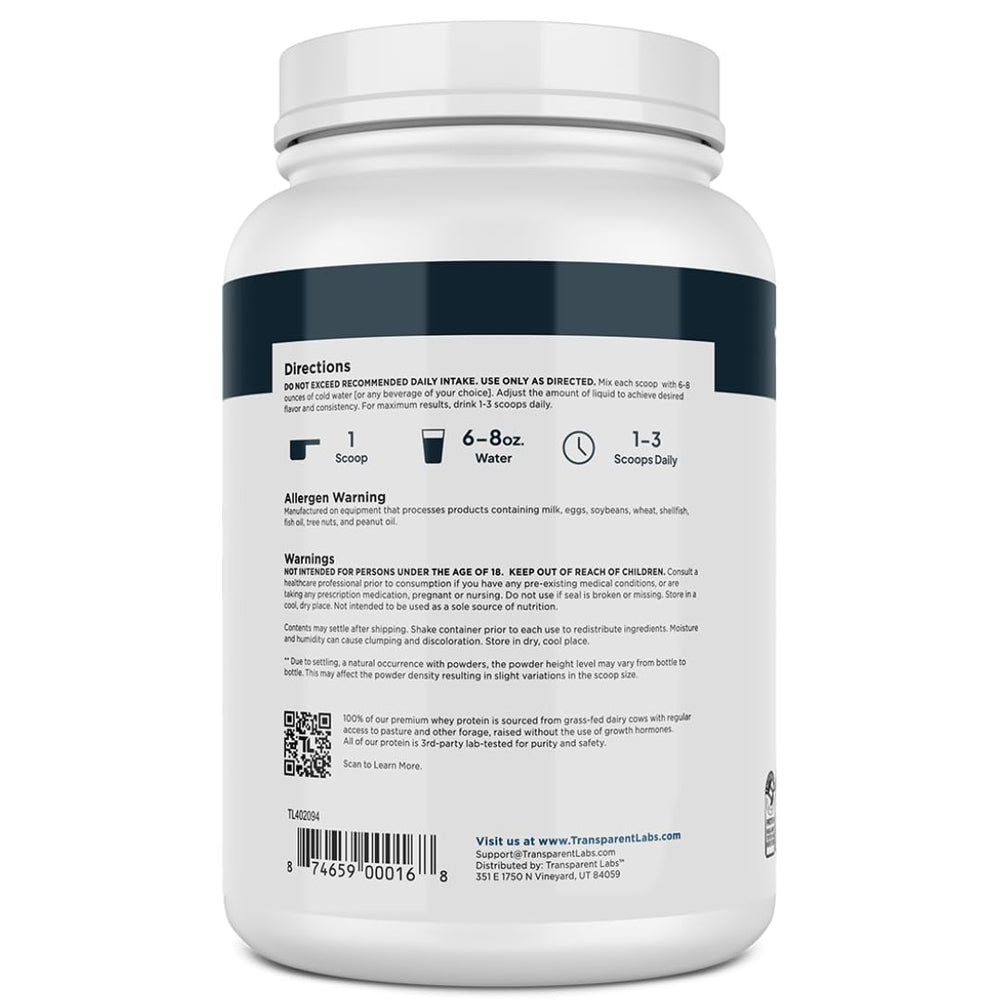 30-serving tub of Transparent Labs Whey Protein Isolate with flavor in focus