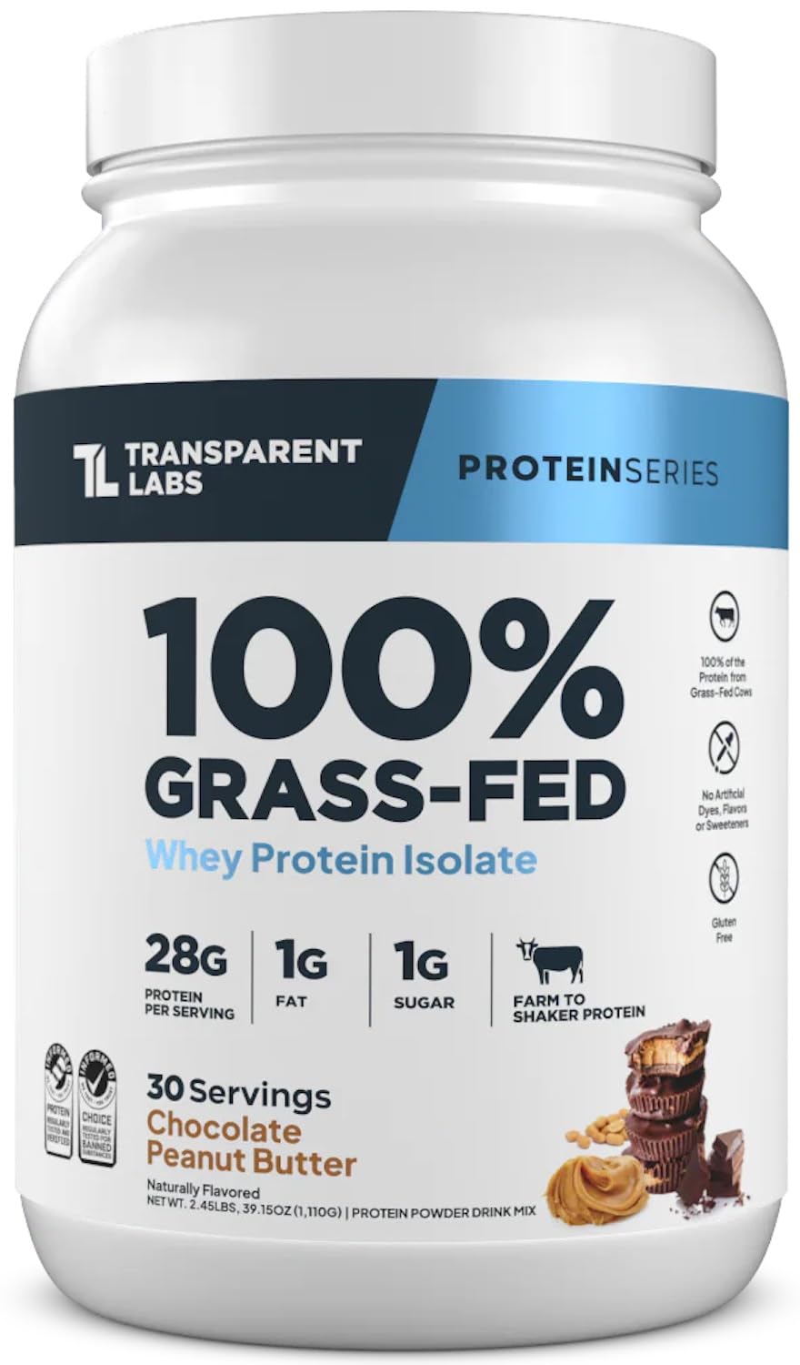 Transparent Labs Grass-Fed Whey Protein Isolate Chocolate Peanut Butter canister