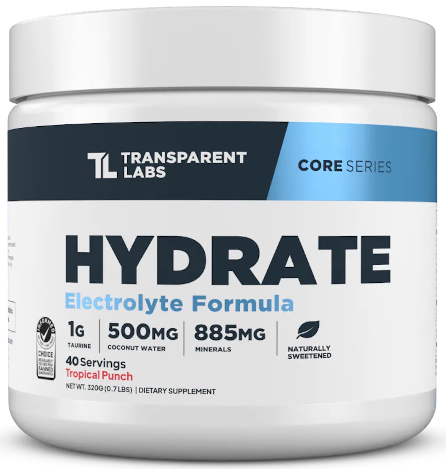 Front view of Transparent Labs Hydrate Tropical Punch tub