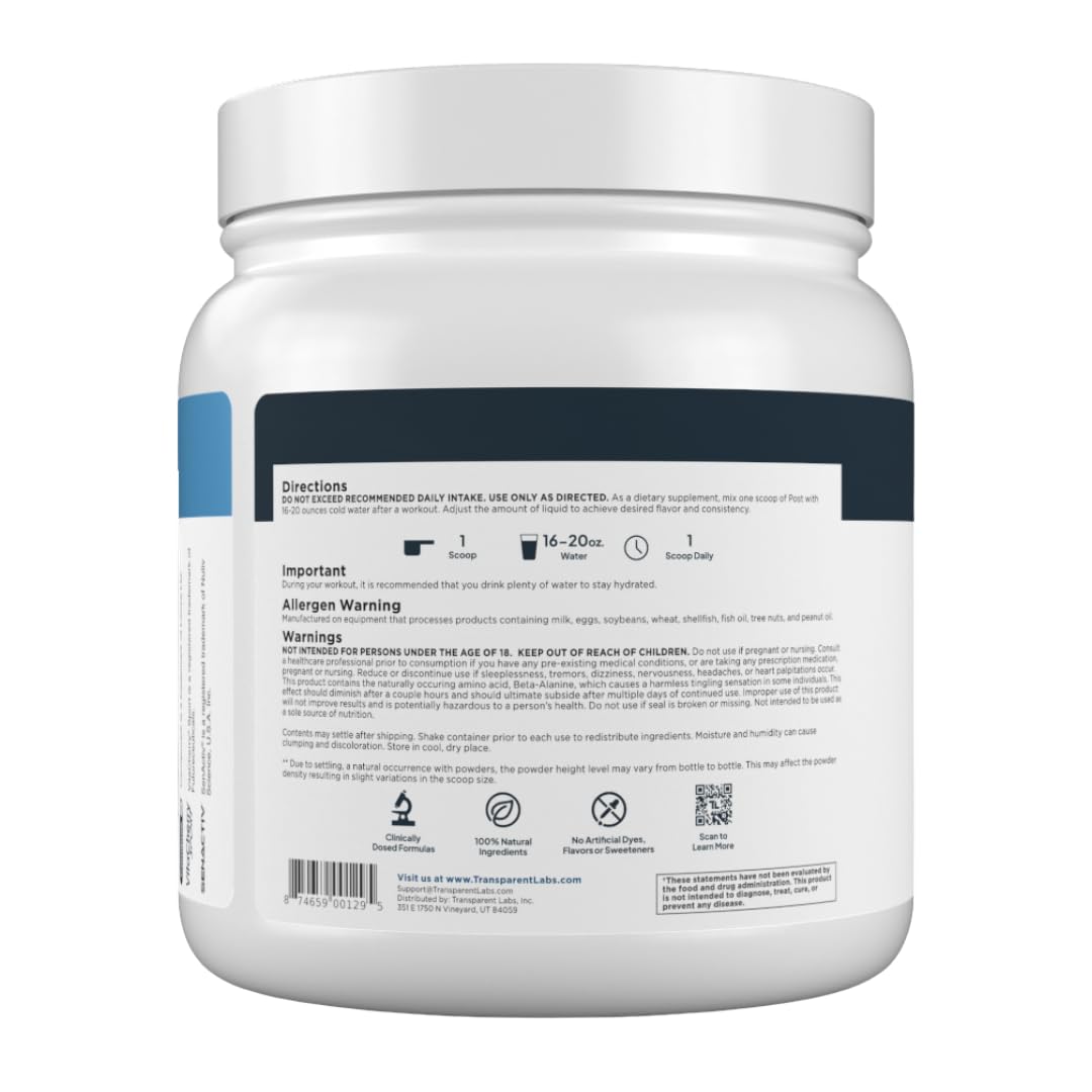 Nutritional information and supplement facts for Transparent Labs Post