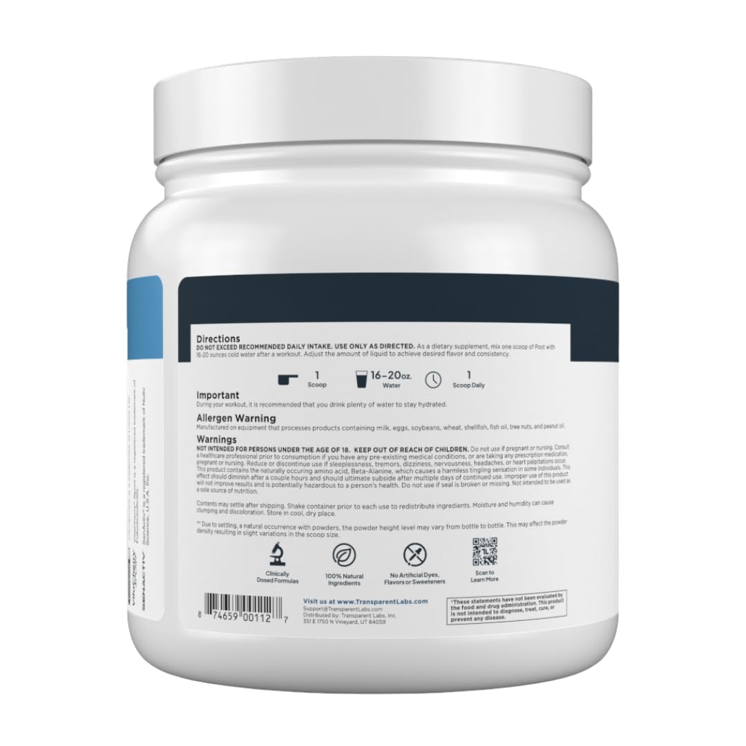 Hands preparing Transparent Labs Post powder for a workout shake