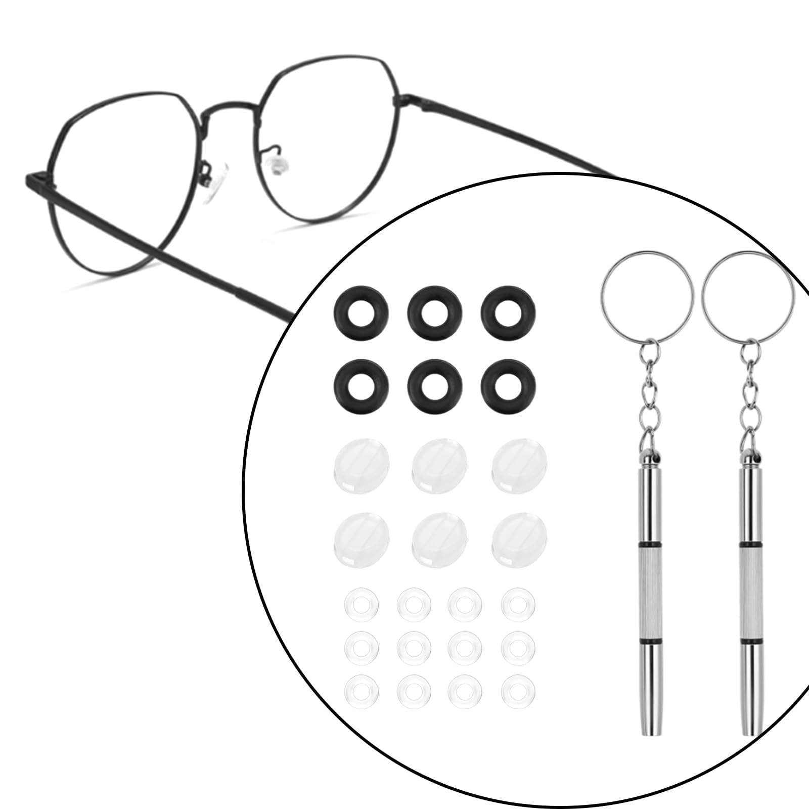 Transparent temple grip retainers for glasses