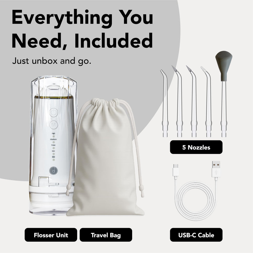 Protective tank cover and travel bag included with the flosser
