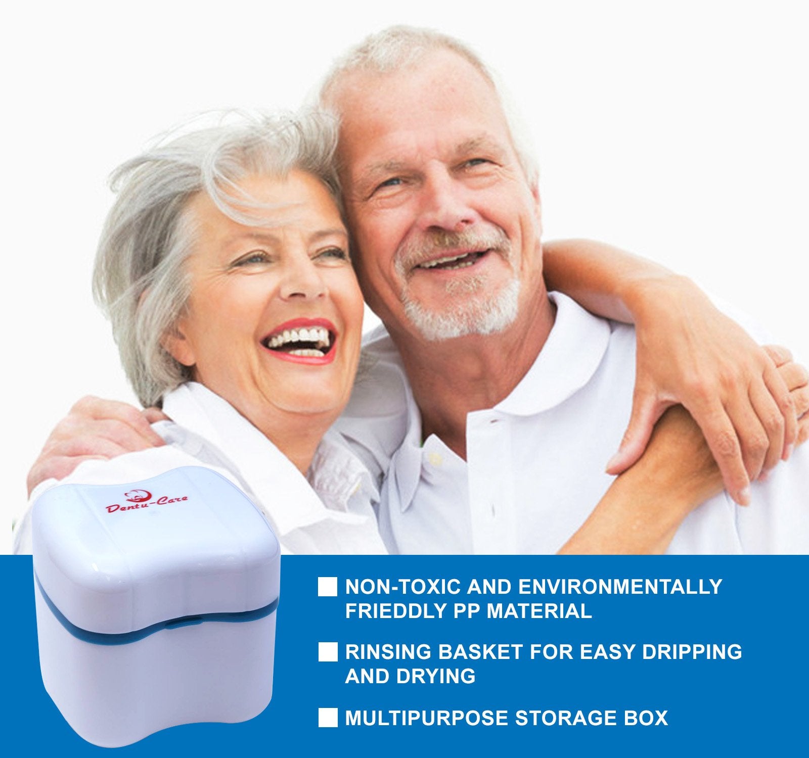 Travel-friendly denture box for on-the-go cleaning