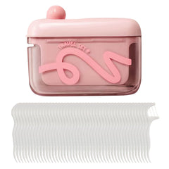 Travel floss picks in pink case with automatic pop-up dispenser