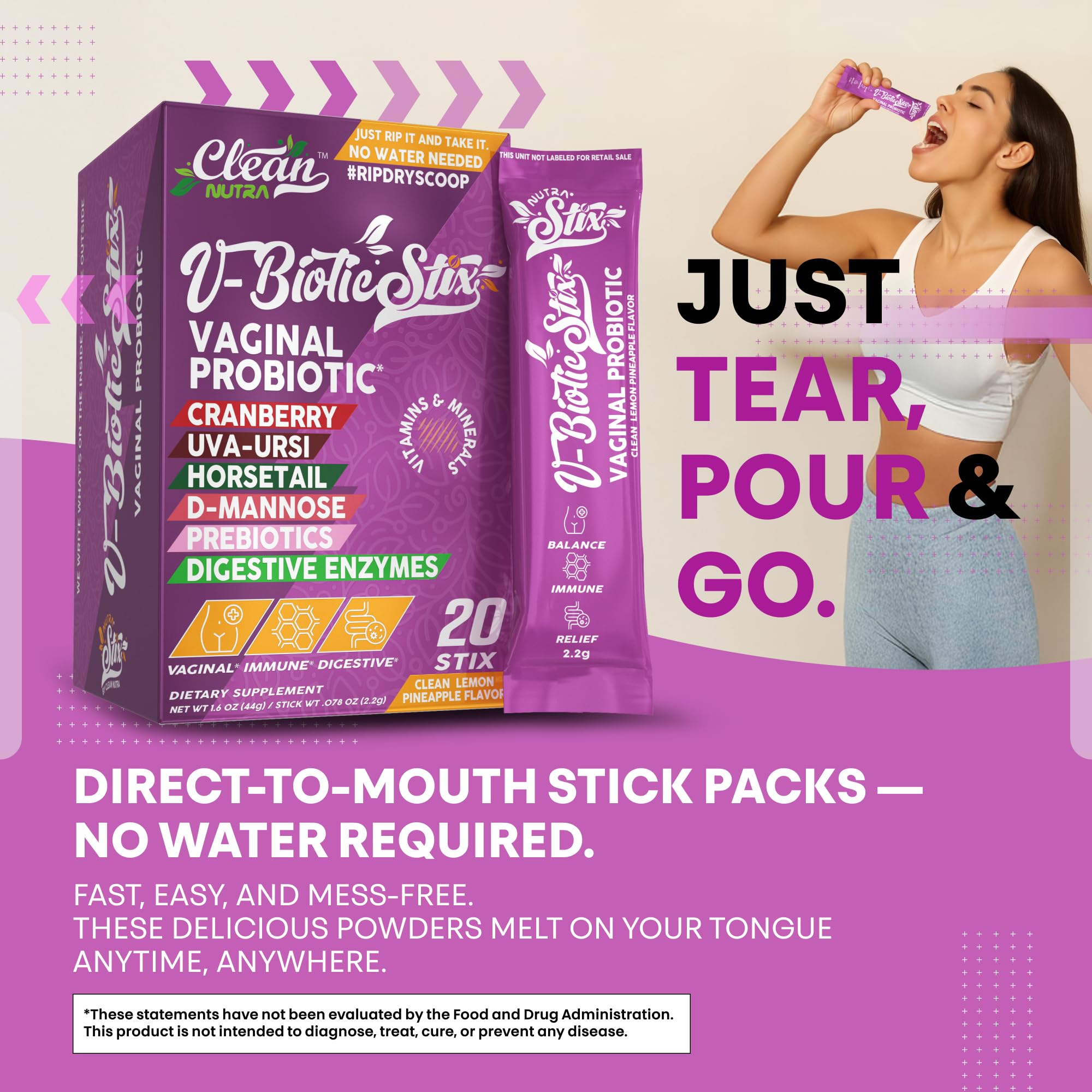 Travel-friendly daily probiotic sticks for women