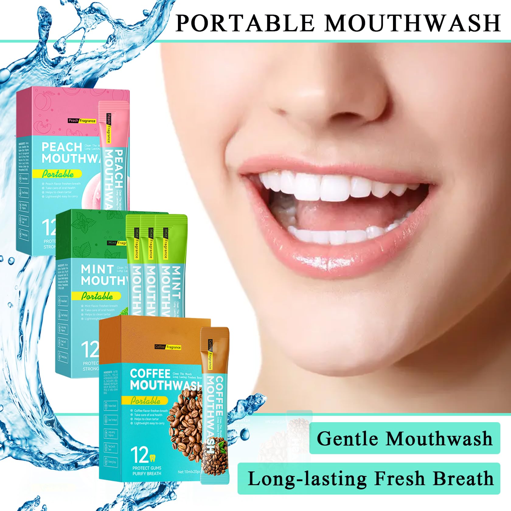 Three flavors of travel mouthwash packets