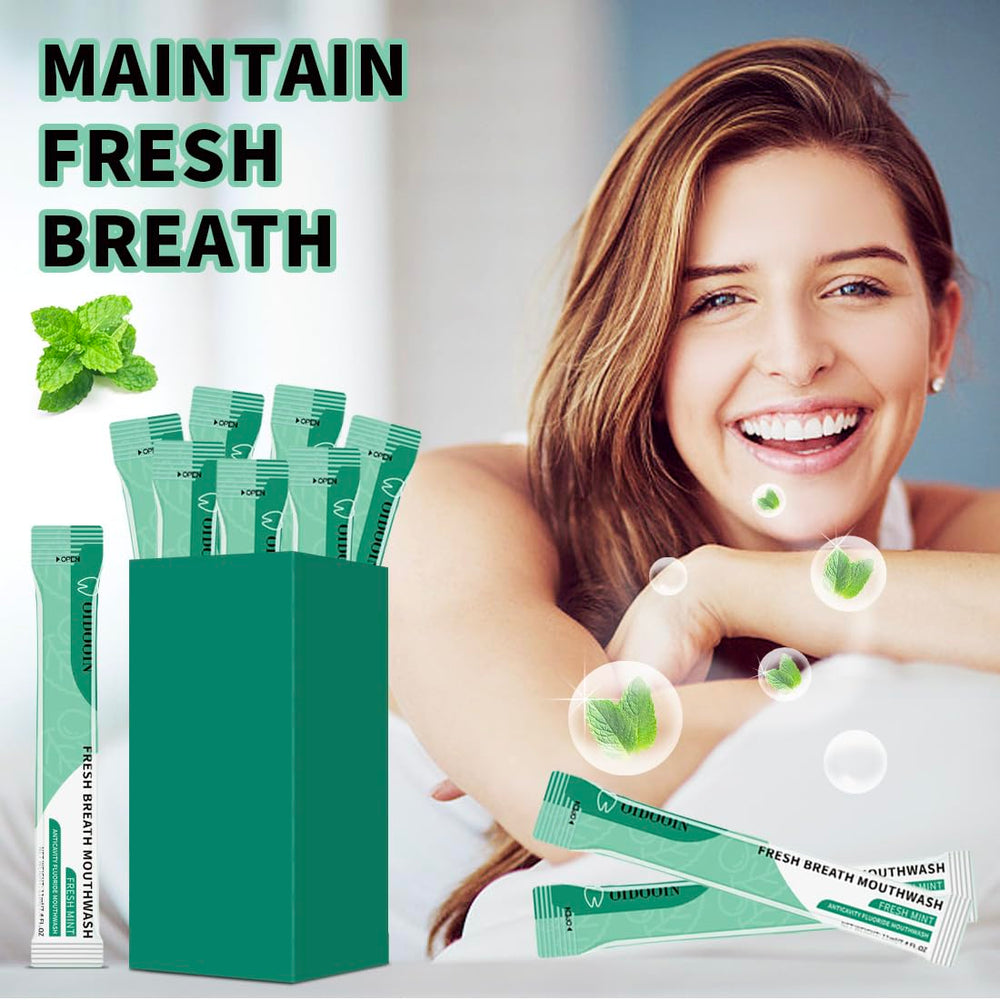Mint flavored travel mouthwash for on-the-go freshness