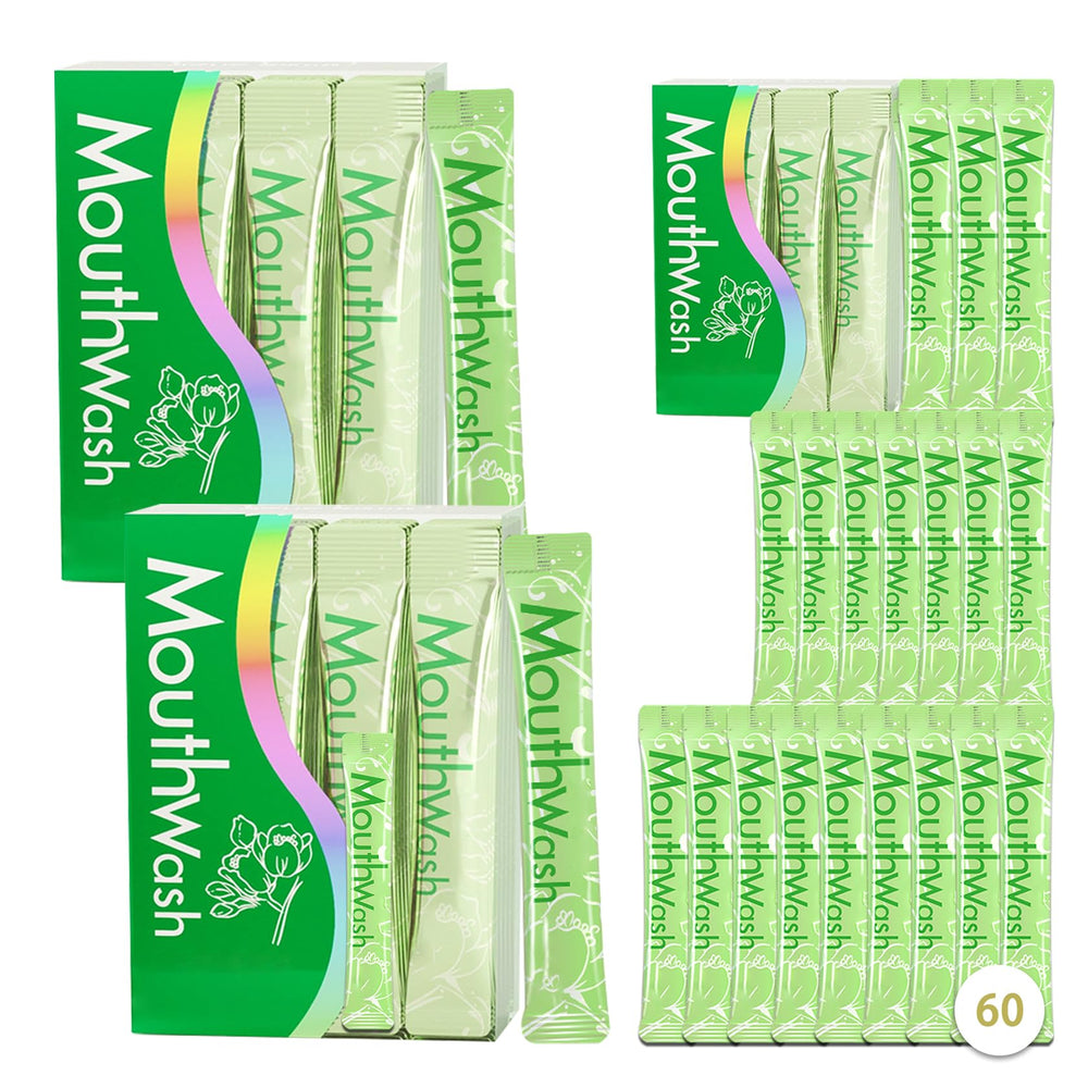 60-pack travel size mouthwash sachets in a box