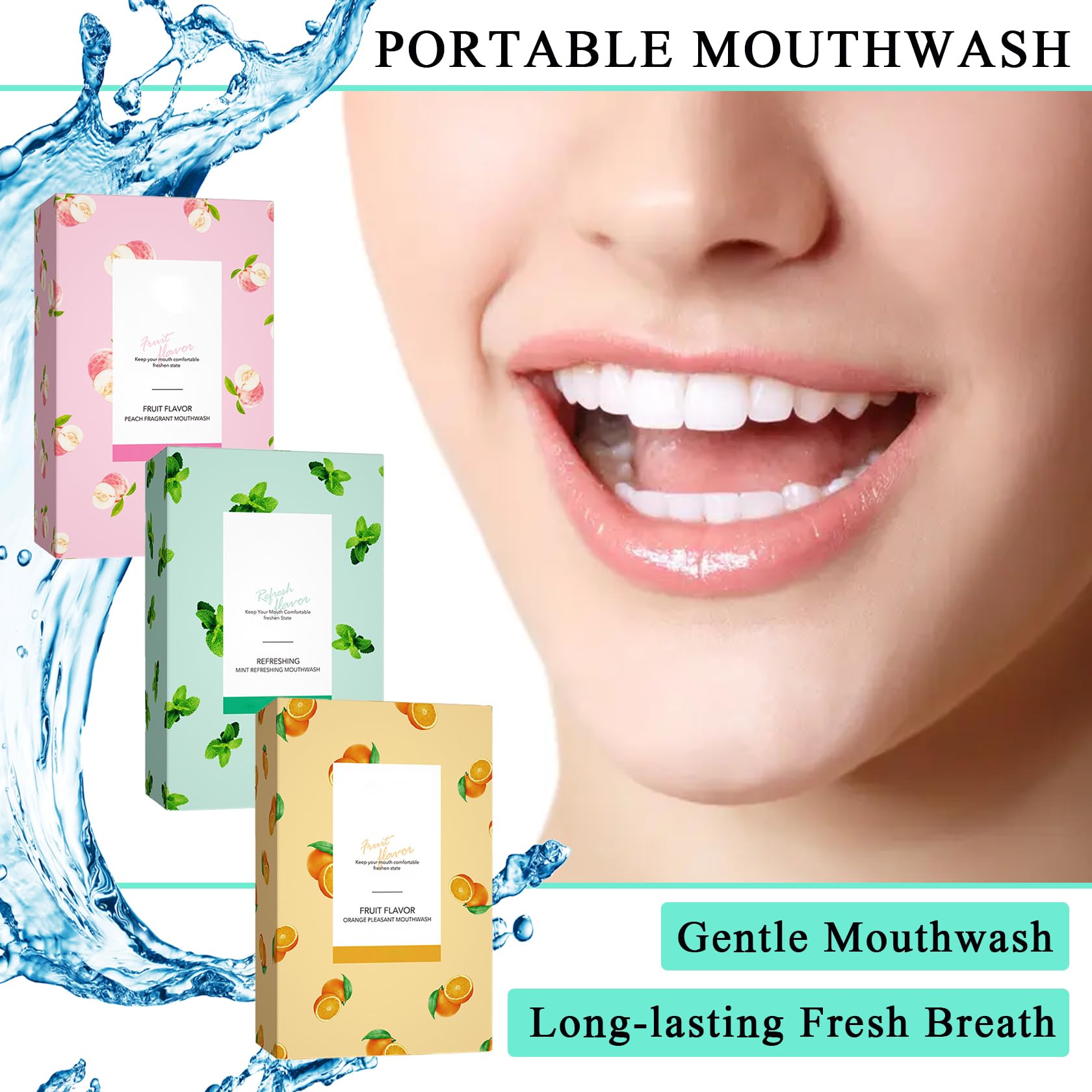 60 individual travel mouthwash sachets