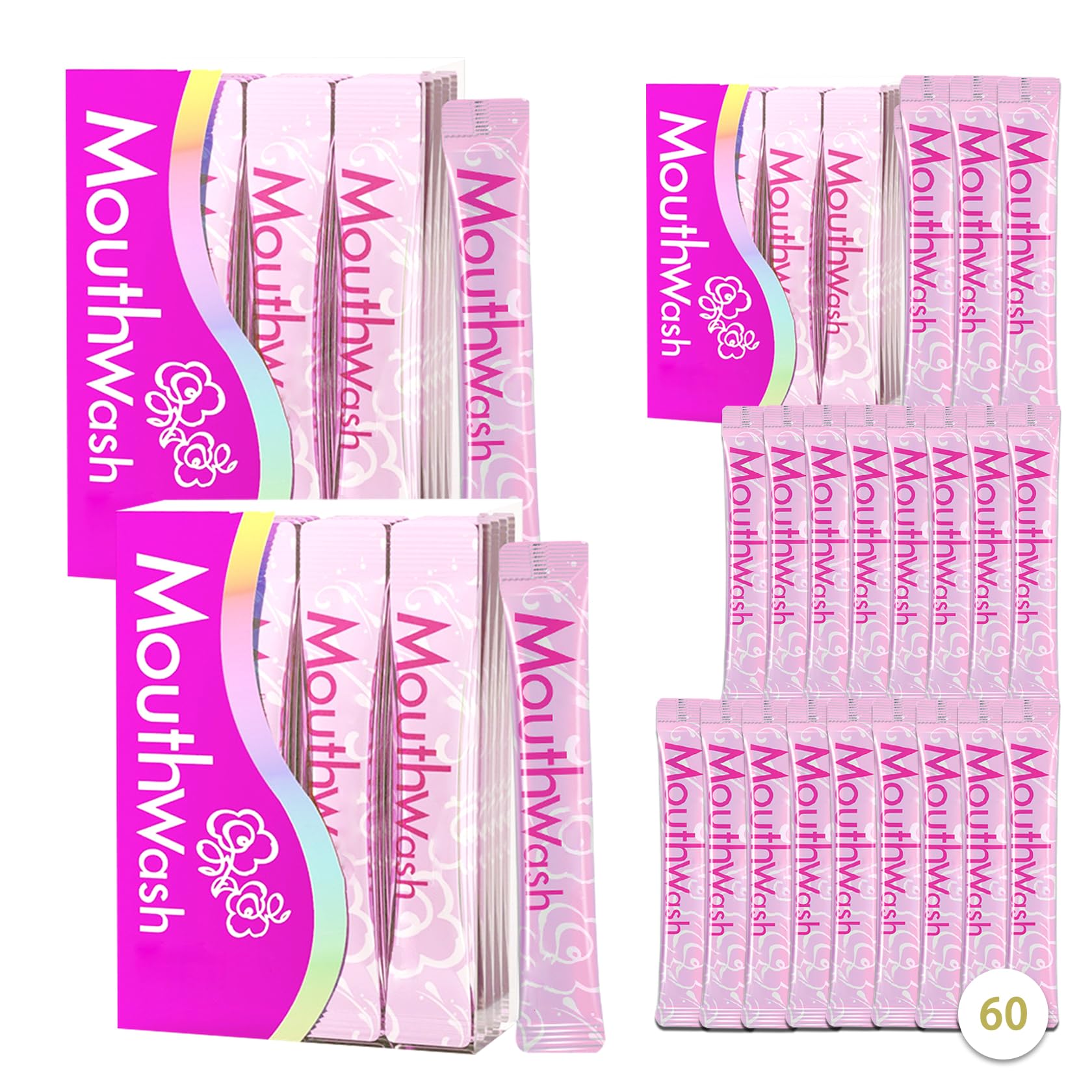 Front view of travel-size mouthwash 60-pack