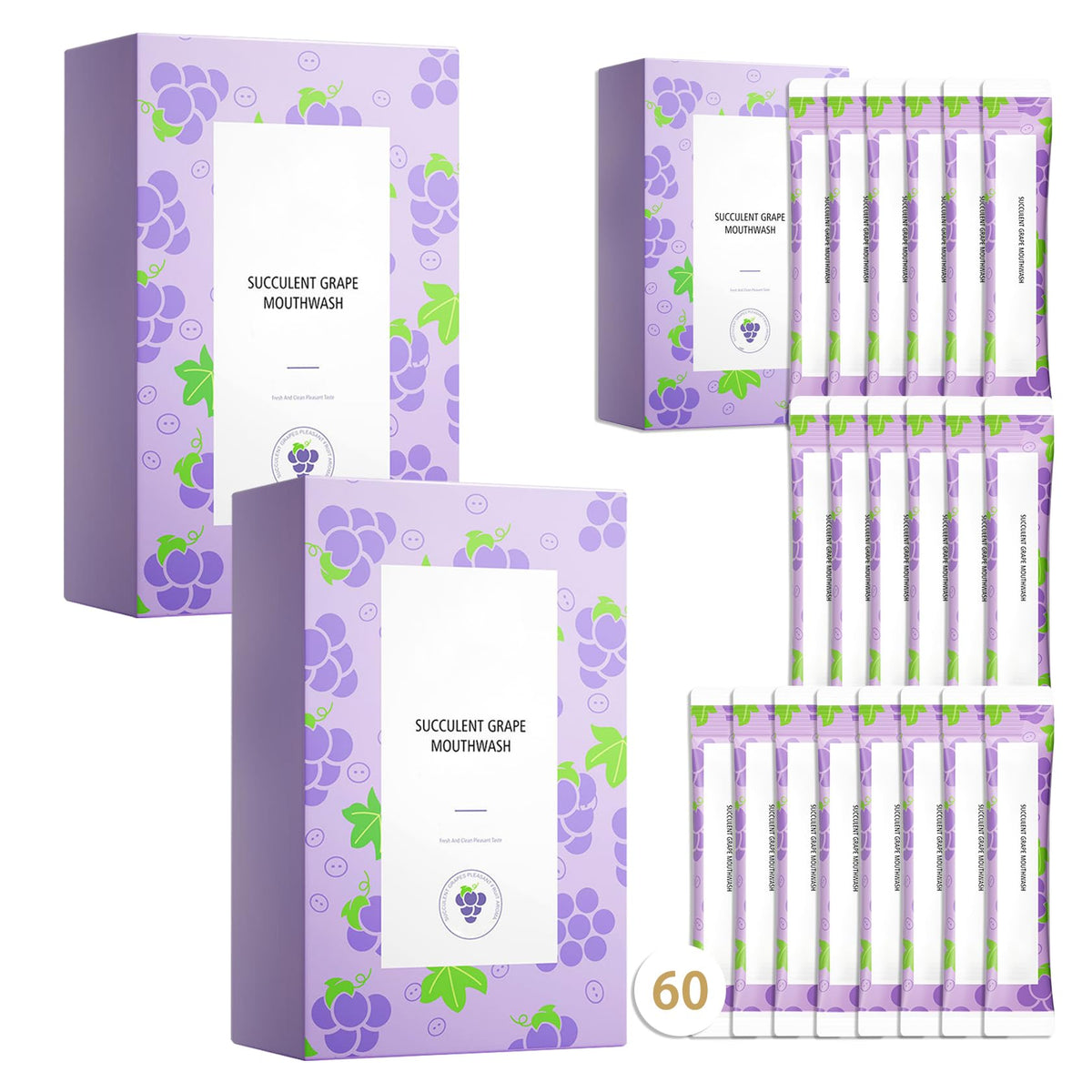 Travel size mouthwash pack of 60 sachets - compact and portable