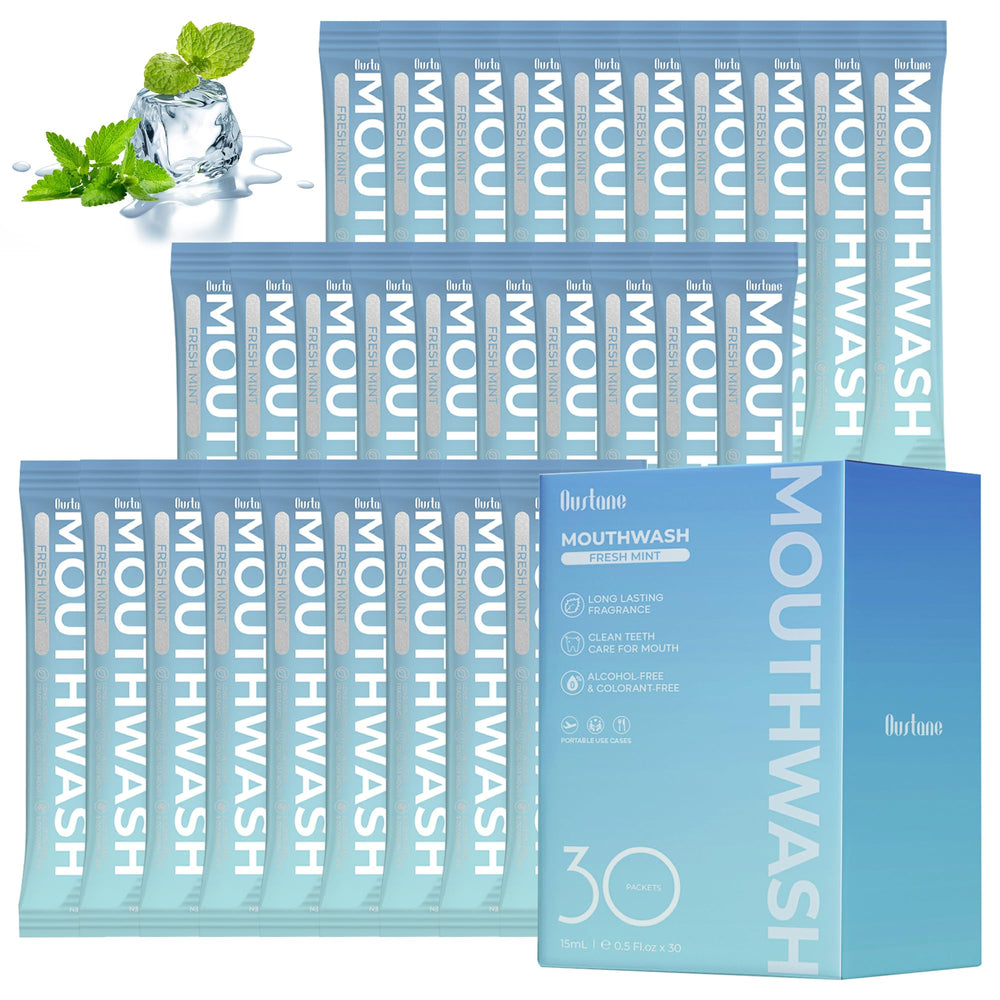 Travel-size mouthwash packets bundled together