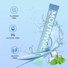 Single-use mouthwash packet opened for use
