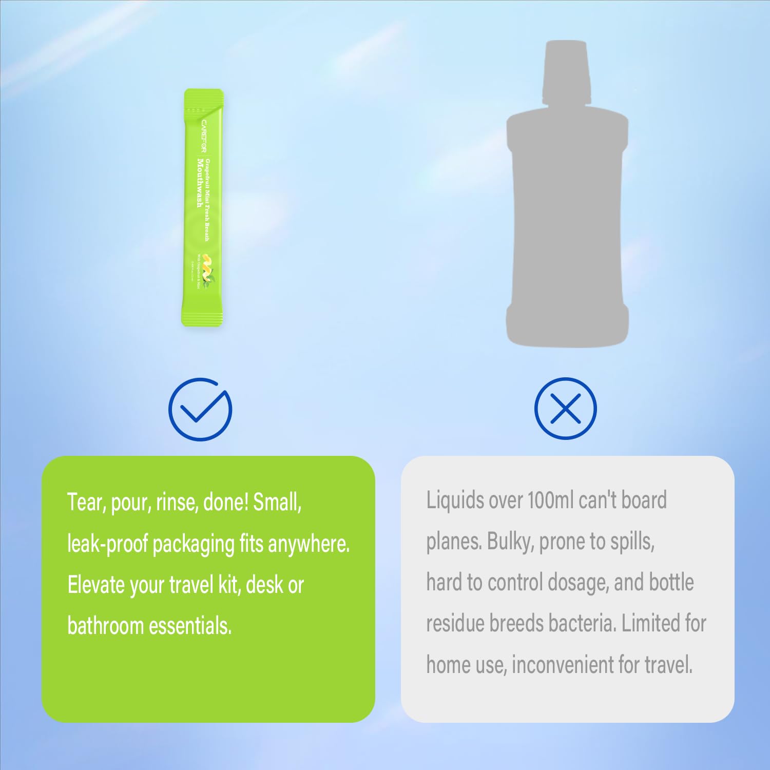 Compact tear-and-pour packets designed for on-the-go use
