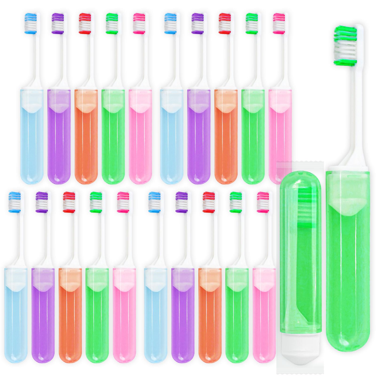 Red travel size folding disposable toothbrush with cover