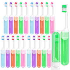 Red travel size folding disposable toothbrush with cover