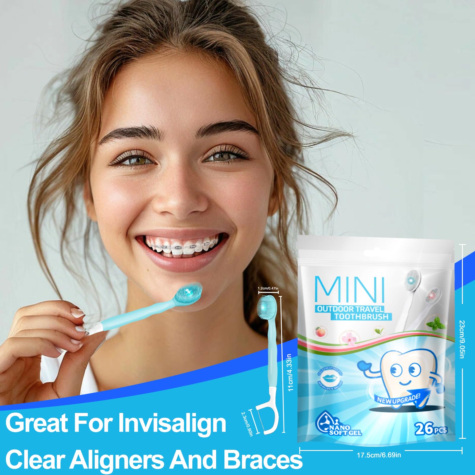 Travel-size toothbrush packaging for on-the-go use