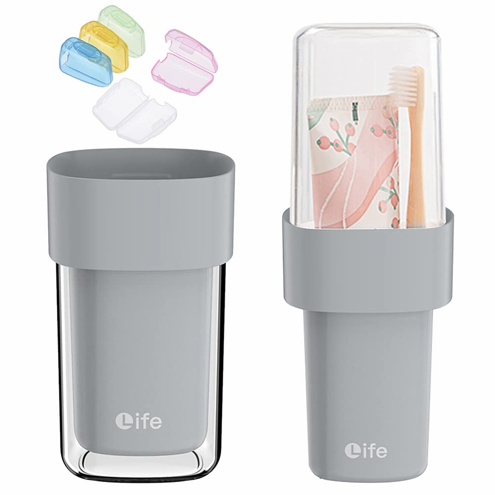 Travel toothbrush case showing 2-in-1 cup design for home and travel use