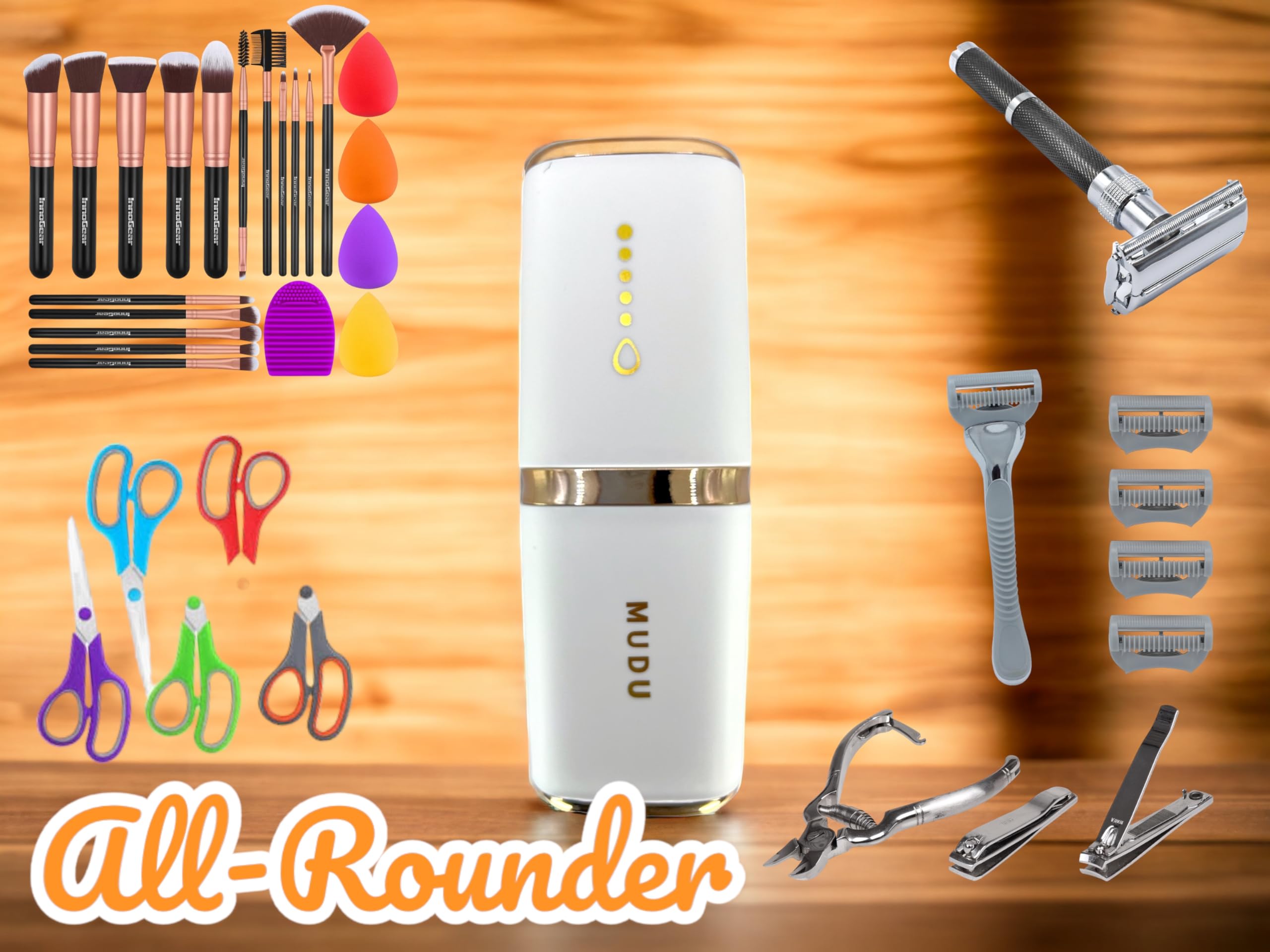 Compact organizer dimensions 21.5 cm by 8 cm in use on bathroom counter