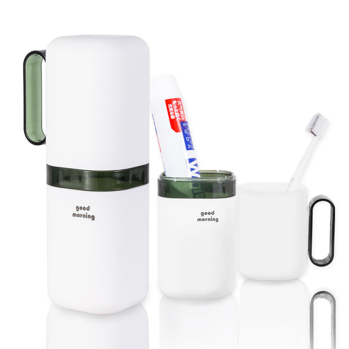 Green travel toothbrush holder case front view