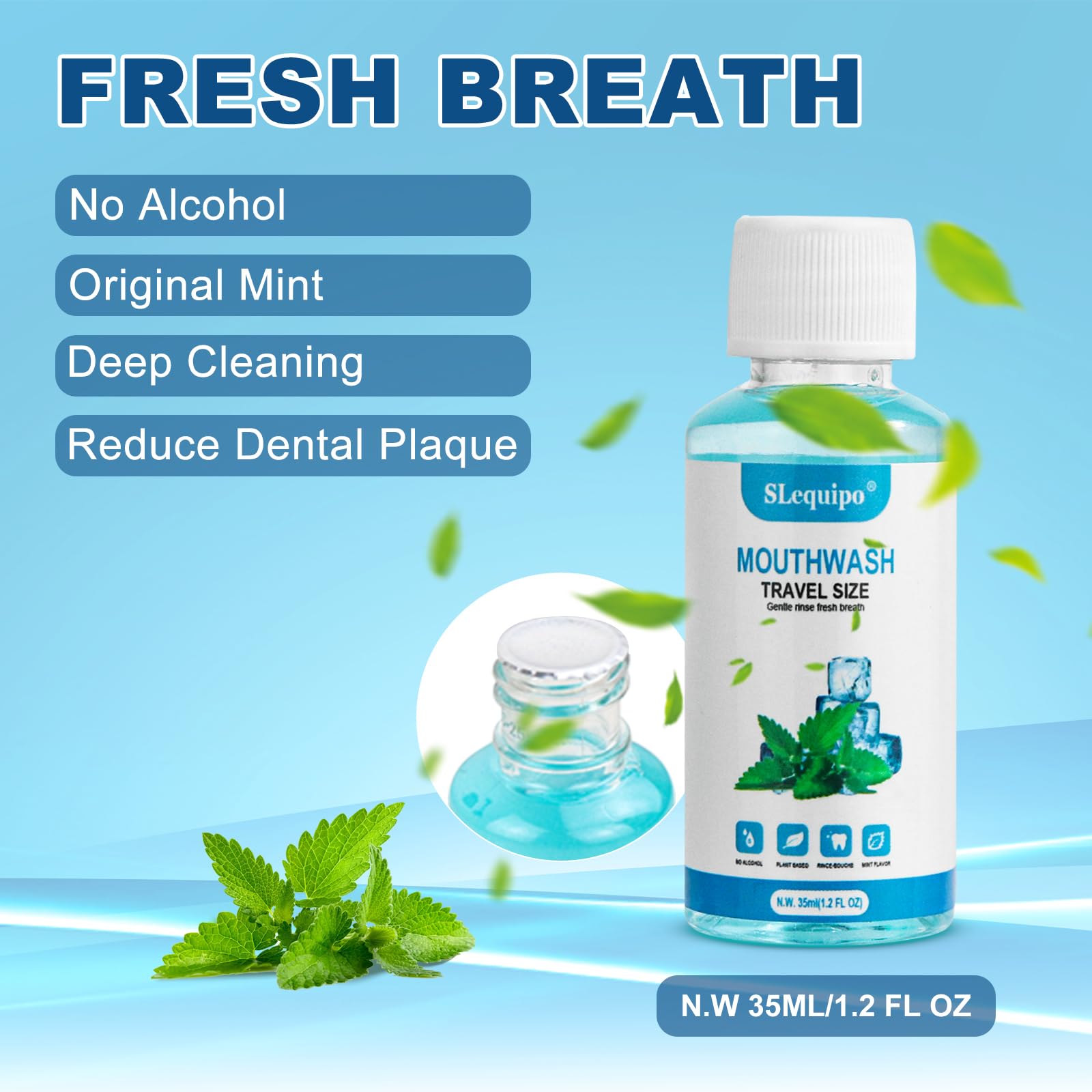Mint mouthwash bottle included in travel kit